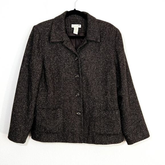 Vintage Appleseeds Wool Tweed Blazer Womens 14 Chocolate Brown Work Office - Picture 2 of 6